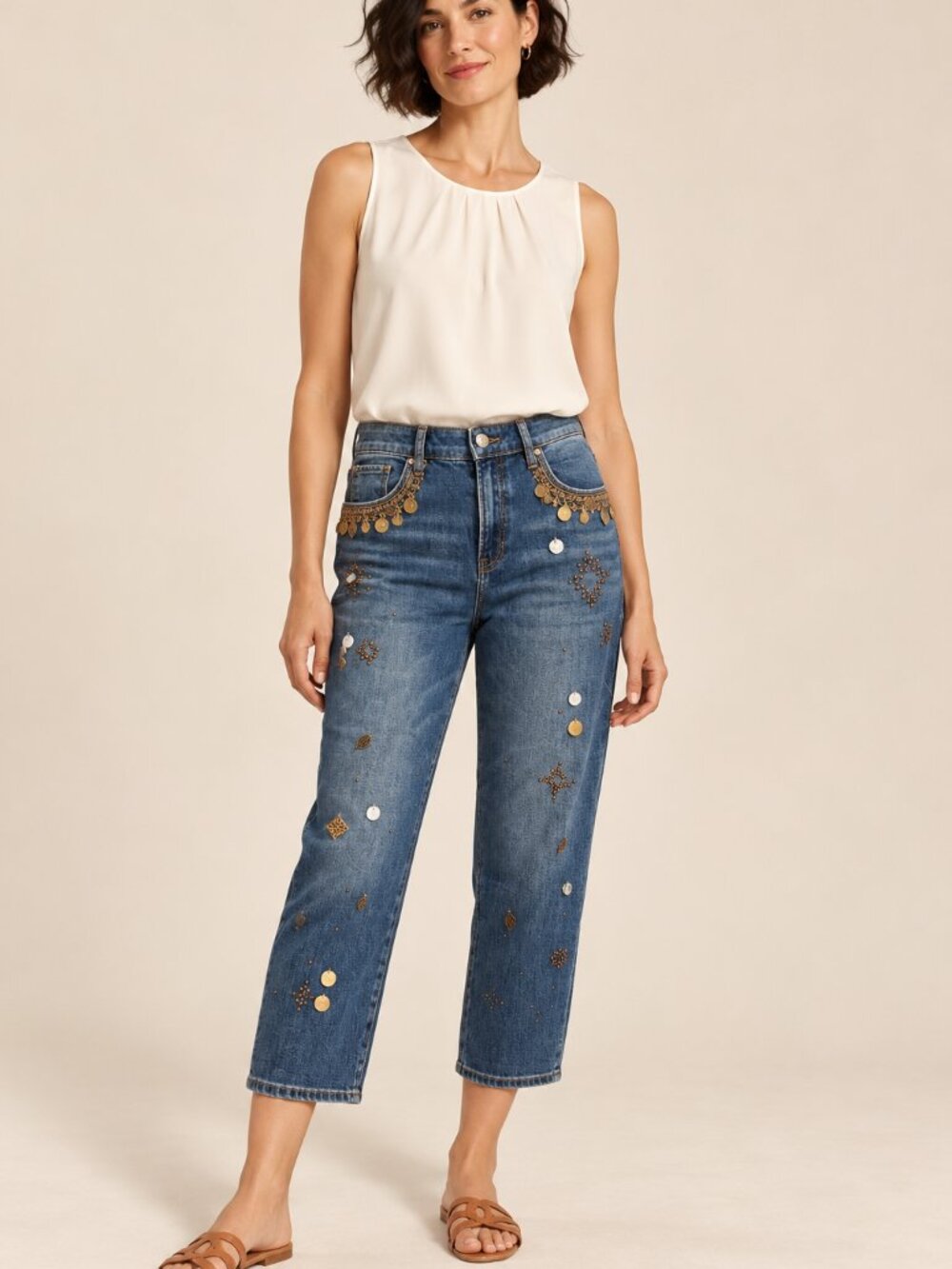 Chico’s Boho Embellished Relaxed Crop Jeans – Size 0.5 / US 6
